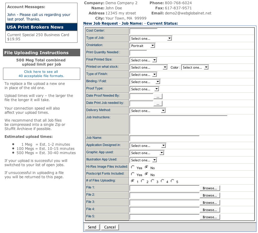 Print Job Upload Form for Clients